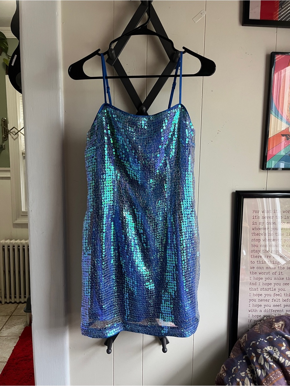 12th Tribe Blue Iridescent Sequin Mini Slip Dress